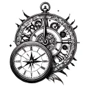 time piece and compass tattoo design idea