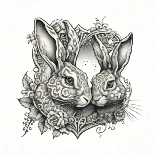 2 bunnies inside locket tattoo design idea