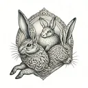 2 bunnies inside locket tattoo design idea