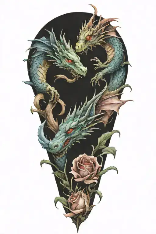3 dragons coming together to form a rose tattoo design idea