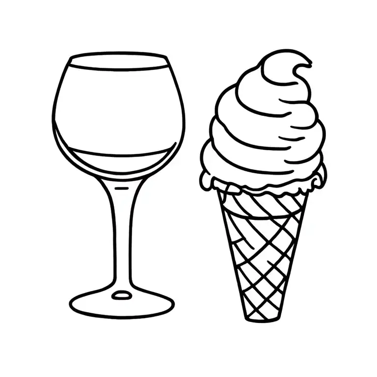 wine glass and ice cream cone with two tattoo design idea