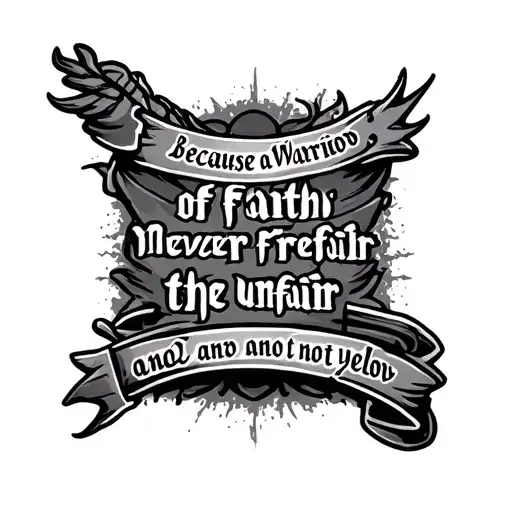 Tattoo for the entire arm with phrase "because a warrior of faith never freezes the unfair and not yellow" tattoo design idea