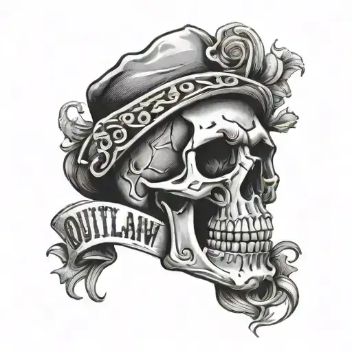 skull with words Outlaw  tattoo design idea