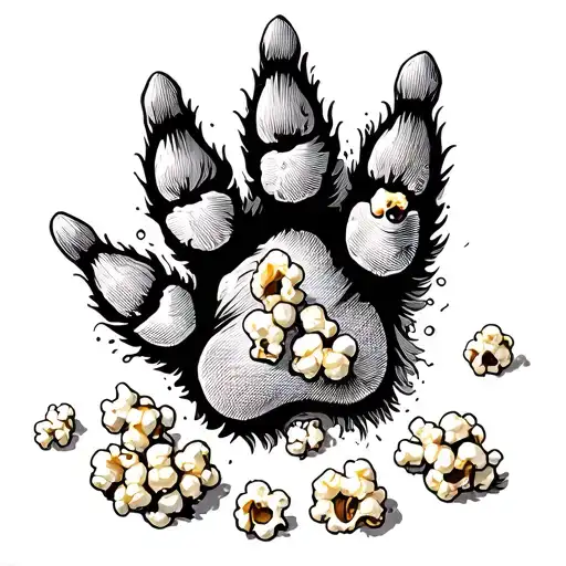 a dog's paw made of popcorn in fine lines tattoo design idea