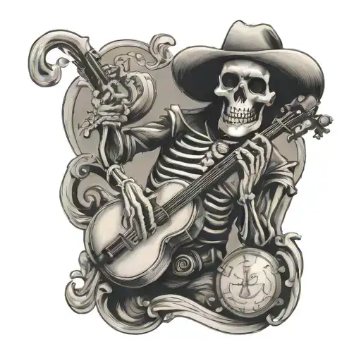 cowboy skeleton with fiddle tattoo design idea
