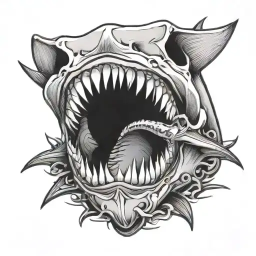 shark jaw skull with blackout inside tattoo design idea