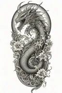 dragon ascending; fractal; flower; false idol; frameless tattoo design idea