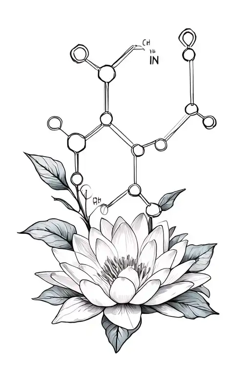 oxytocin molecule with honeysuckle and water lily flowers tattoo design idea