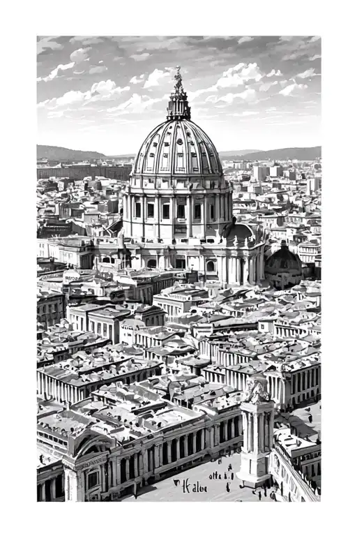 st Raphael looking over Vatican City skyline tattoo design idea
