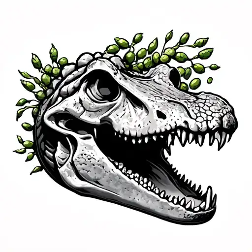 alligator skull with mouth open and hops coming out of it tattoo design idea