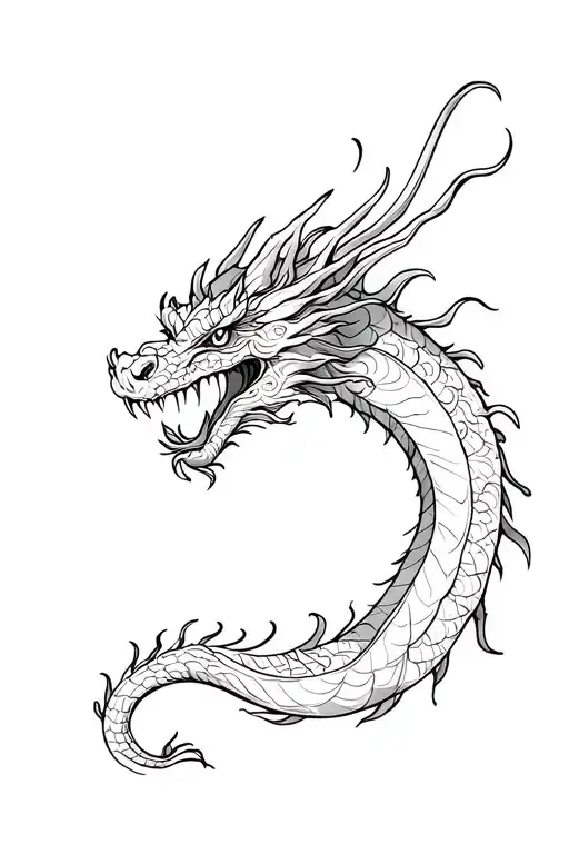 dragon fine line drawing tattoo design idea