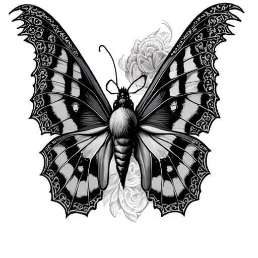 black hawk moth tatoo with lace wings spread tattoo design idea