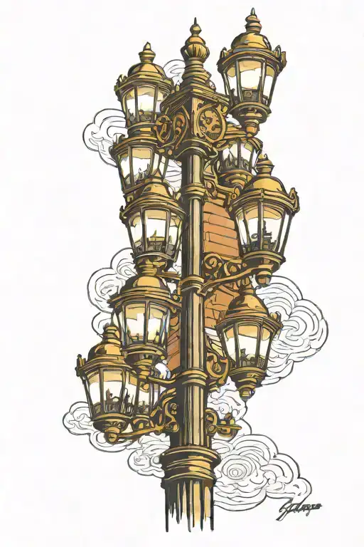 San Diego street gaslamp with 5 globe bulbs on a pole tattoo design idea