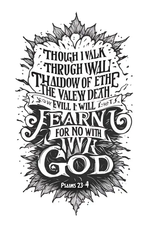 bible quote: Though I walk through The Valley Of The Shadow Of Death I will FEAR NO EVIL for God is with me Psalms 23:4 tattoo design idea