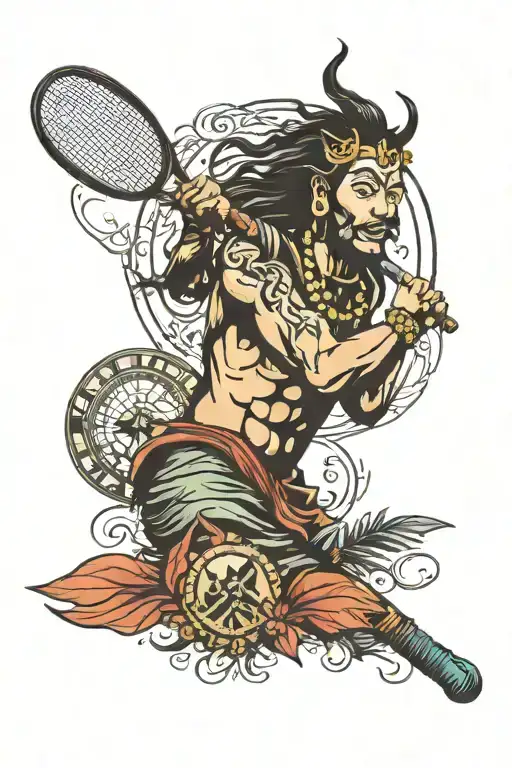 badminton racket and god shiva     tattoo design idea