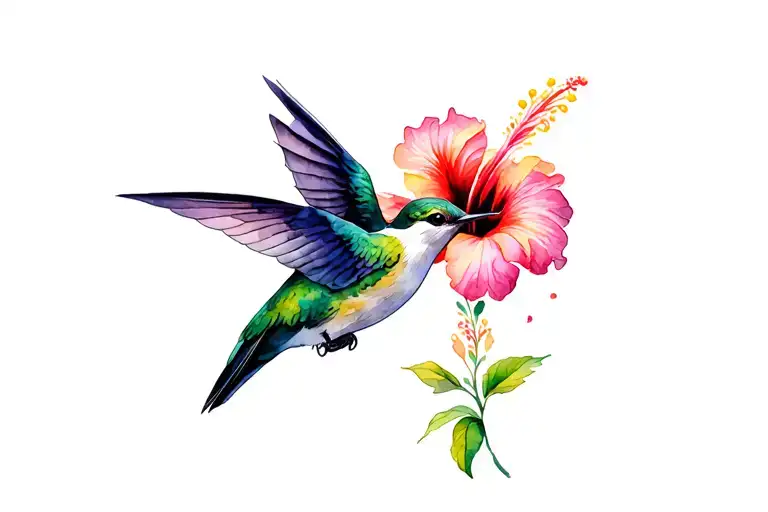 humming bird feed from a hibiscus flower tattoo design idea