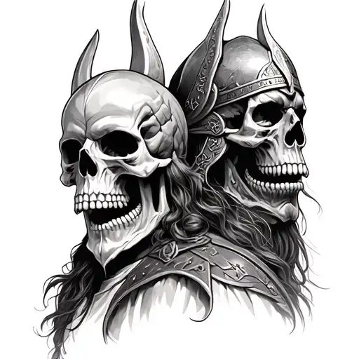 skulls and Viking warrior tattoo design idea