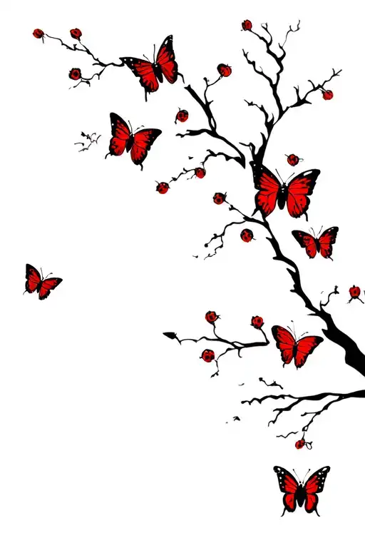 evil ladybugs and butterflys tree backround tattoo design idea