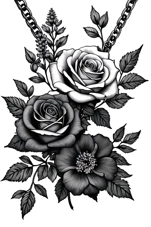 flowers, roses, pionees, vervain, elena gilbert necklace tattoo design idea