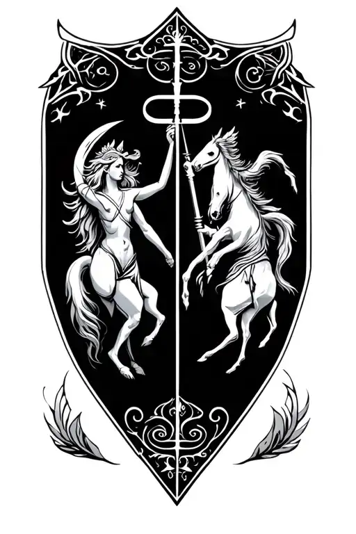 Sagittarius and Virgo god symbol tattoo design idea