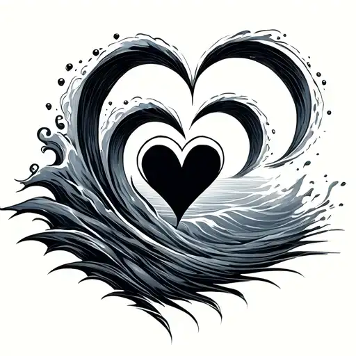 wave forming with heart shape tattoo design idea