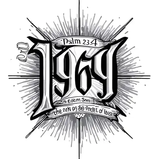 Psalm 23:4 with the number 1969 in Roman numerals tattoo design idea