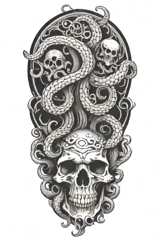 kraken overtaking skull tattoo design idea