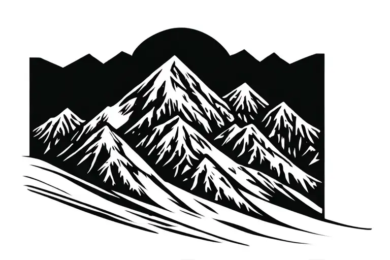mountains and snowboarding silhouette tattoo design idea