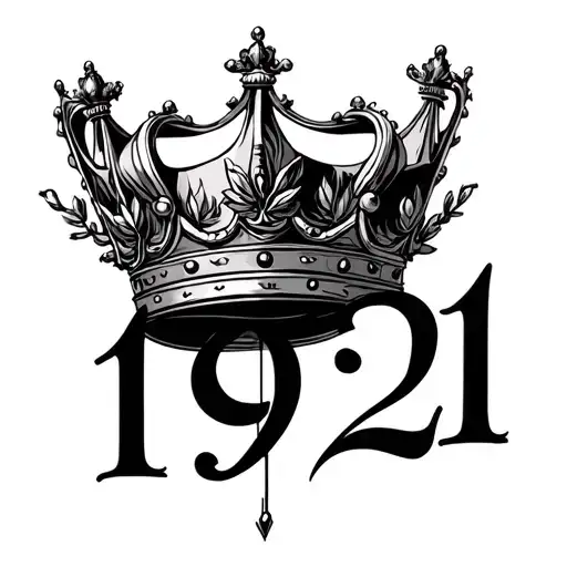 put the number 1921 and on the left and the right the roman leaf emporer crown tattoo design idea