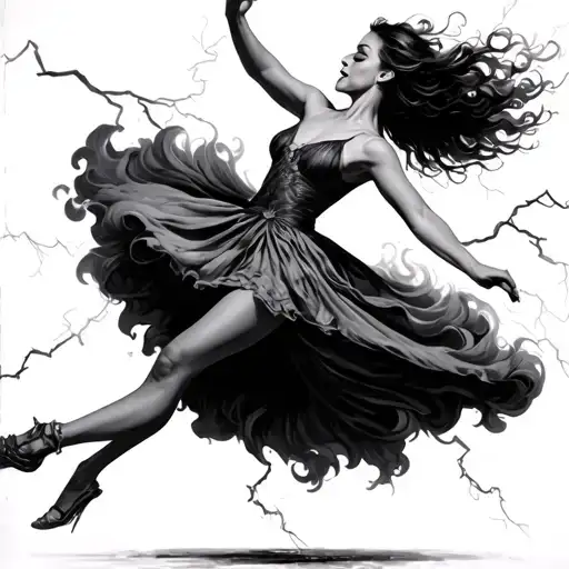 a woman dancing in a lightning storm tattoo design idea