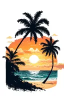 sunset beach scene with palm trees distressed at sides tattoo design idea