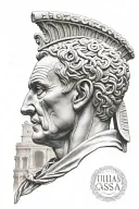 julius caesar statue head with colosseum underneath tattoo design idea