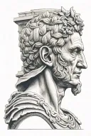 julius caesar statue head with colosseum underneath tattoo design idea