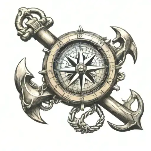 anchor map compass intertwined tattoo design idea