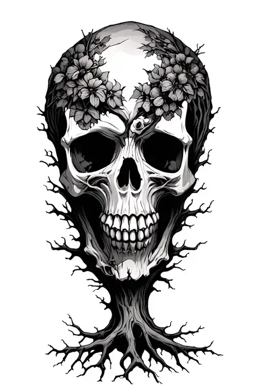 tree with skull roots shaped like they tattoo design idea