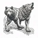 Gray bear and gray wolf having a terrifying shadow tattoo design idea