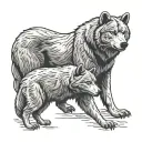 Gray bear and gray wolf having a terrifying shadow tattoo design idea