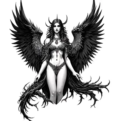 goddess the morrigan god of death sleeve tattoo design idea
