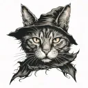 cat + halloween + witch tattoo design idea