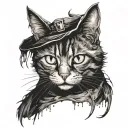 cat + halloween + witch tattoo design idea