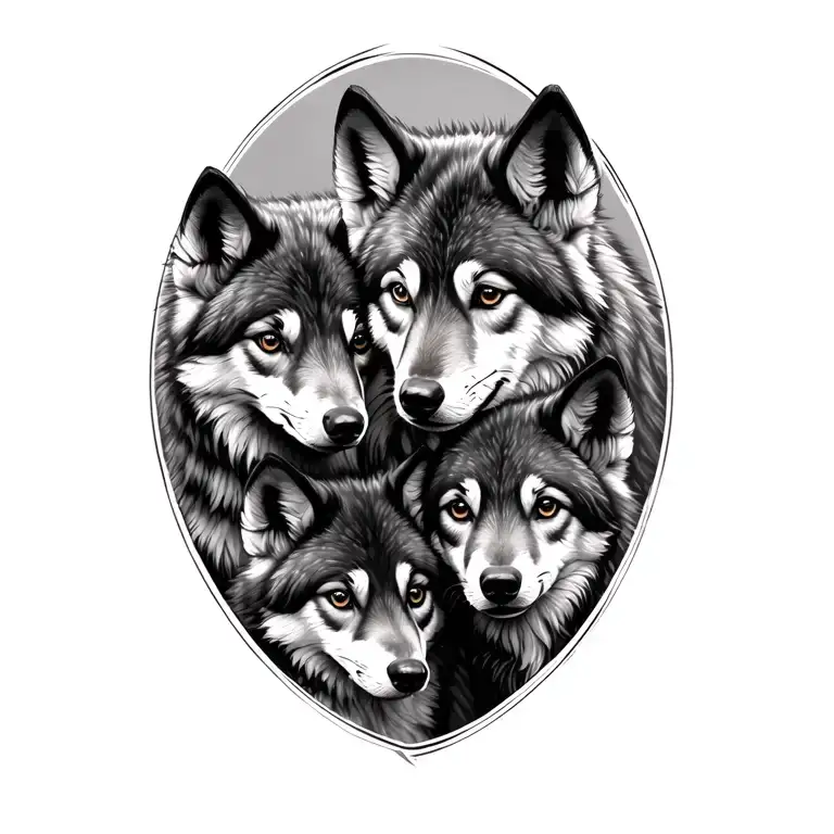 4 wolf cubs siblings tatoo tattoo design idea