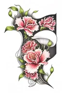 2 carnations, 4 iris, 1 lily of the valley, 1 morning glory, 1 cosmos, 1 poppy, 1 peony  tattoo design idea
