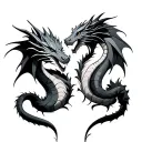 two dragons facing away looking at each other and tails intertwined  tattoo design idea