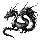 two dragons facing away looking at each other and tails intertwined  tattoo design idea