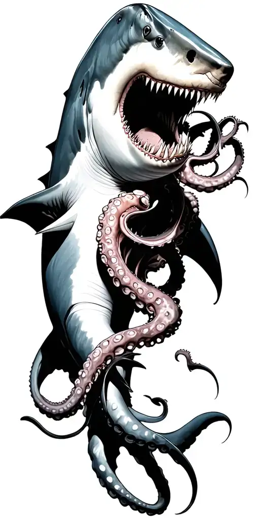 shark fighting with octopus  tattoo design idea