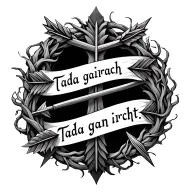 two cross arrows wrapped in vines with the quote tada gan irracht tattoo design idea