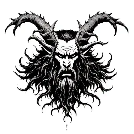 the figure of the Slavic god leshy, furious, lies and comes out of the forest. full body tattoo design idea
