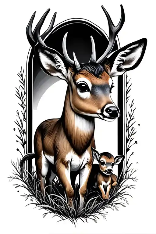 buck and baby doe symbolizing big brother lil sister  tattoo design idea