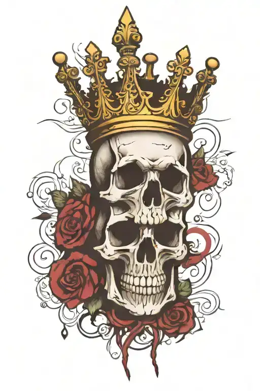 Skull with crown and name in the middle vertically  tattoo design idea