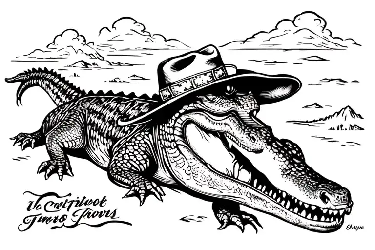crocodile with cowboy hat tattoo design idea